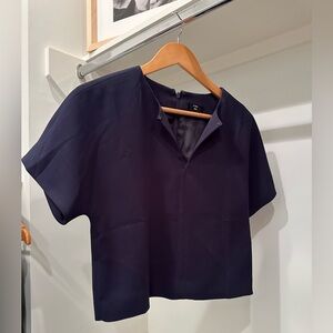 J Crew Suiting Navy Blue Short Sleeve Cropped Blouse, Size 2